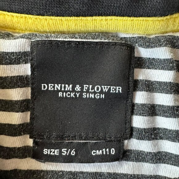 Black Denim & Flower Kids T-Shirt Smiley Face Hardcore Happiness Print Size 5/6 - Picture 6 of 8